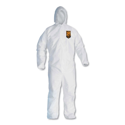 KleenGuard A30 Elastic-Back and Cuff Hooded Coveralls, 4X-Large, White, 21/Carton