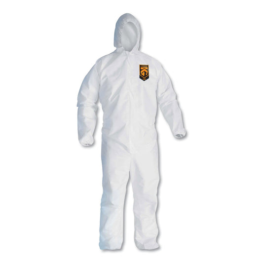 KleenGuard A30 Elastic Back and Cuff Hooded Coveralls, Medium, White, 25/Carton