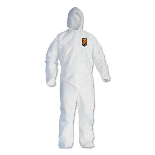 KleenGuard A40 Elastic-Cuff and Ankle Hooded Coveralls, 4X-Large, White, 25/Carton