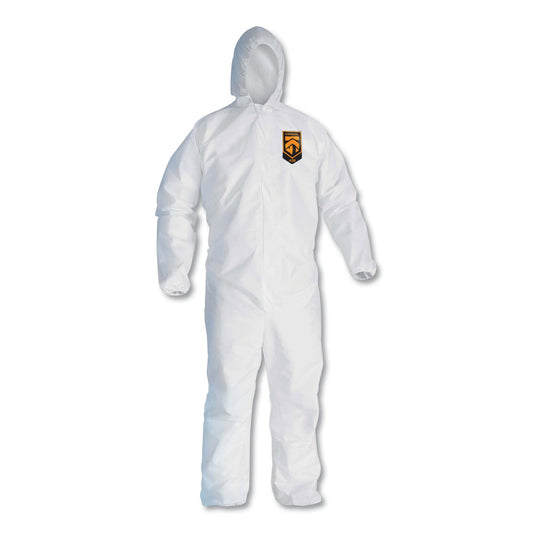KleenGuard A30 Elastic-Back and Cuff Hooded Coveralls, X-Large, White, 25/Carton