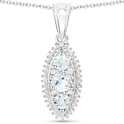 4.50 Carat Genuine Blue Topaz and White Topaz .925 Sterling Silver 3 Piece Jewelry Set (Ring, Earrings, and Pendant w/ Chain)