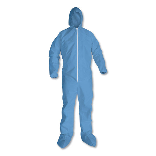 KleenGuard A65 Zipper Front Hood and Boot Flame-Resistant Coveralls, Elastic Wrist and Ankles, X-Large, Blue, 25/Carton