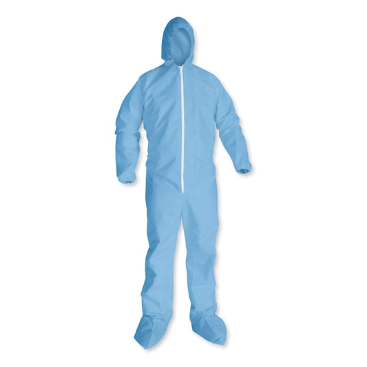 KleenGuard A65 Zipper Front Hood and Boot Flame-Resistant Coveralls, Elastic Wrist and Ankles, 3X-Large, Blue, 21/Carton
