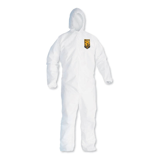 KleenGuard A30 Elastic Back and Cuff Hooded Coveralls, 3X-Large, White, 21/Carton