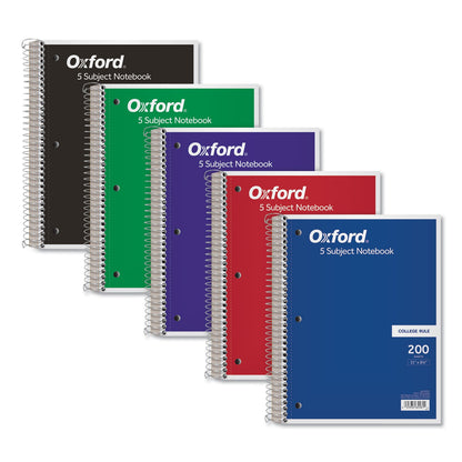 Oxford Coil-Lock Wirebound Notebooks, 3-Hole Punched, 5 Subject, Medium/College Rule, Randomly Assorted Covers, 11 x 8.5, 200 Sheets