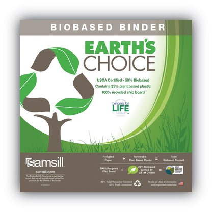 Samsill Earth’s Choice Biobased Durable Fashion View Binder, 3 Rings, 1" Capacity, 11 x 8.5, Lime, 2/Pack