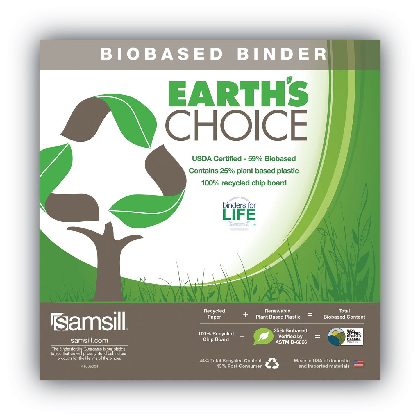 Samsill Earth’s Choice Biobased Durable Fashion View Binder, 3 Rings, 2" Capacity, 11 x 8.5, Berry, 2/Pack