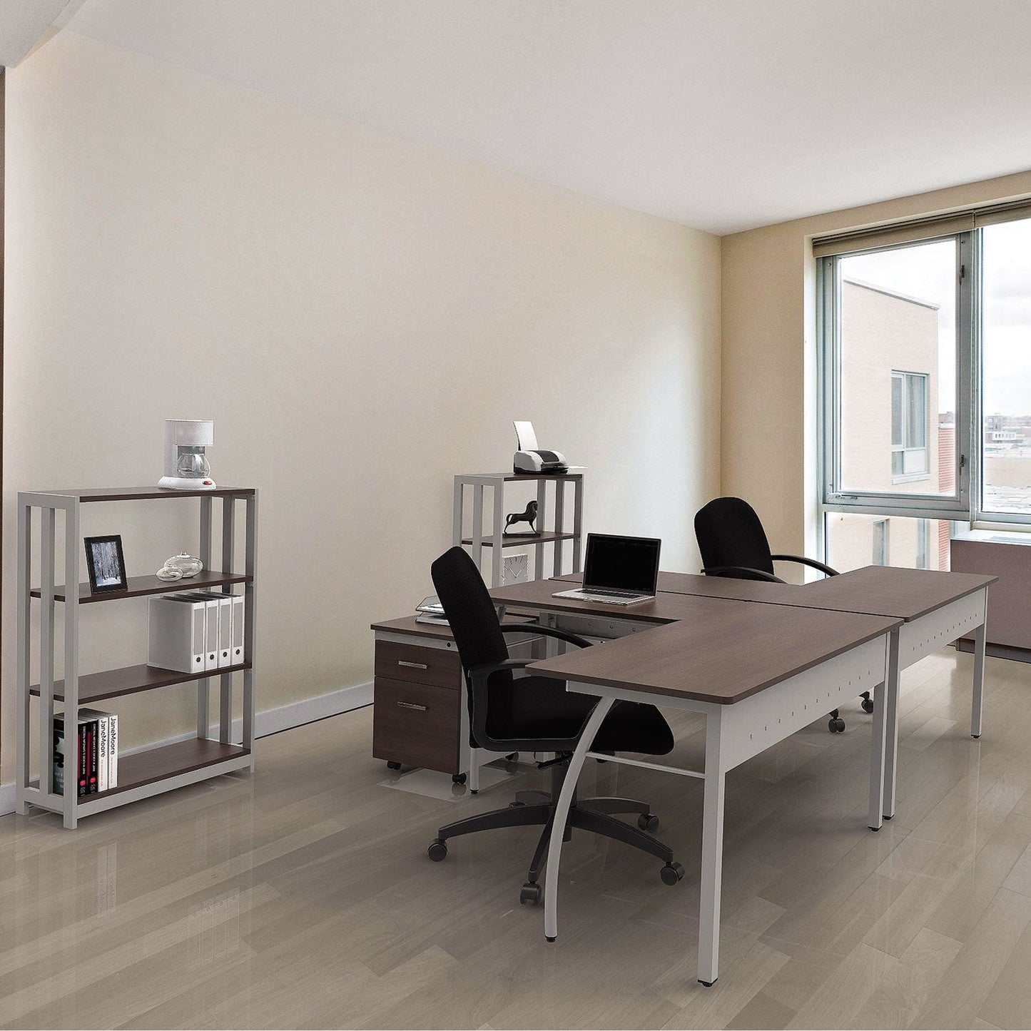 Linea Italia Trento Line L-Shaped Desk, 59.13" x 59.13" x 29.5", Cherry