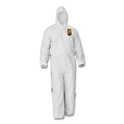 KleenGuard A35 Liquid and Particle Protection Coveralls, Zipper Front, Hooded, Elastic Wrists and Ankles, Large, White, 25/Carton