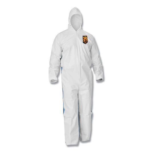 KleenGuard A35 Liquid and Particle Protection Coveralls, Zipper Front, Hooded, Elastic Wrists and Ankles, Large, White, 25/Carton