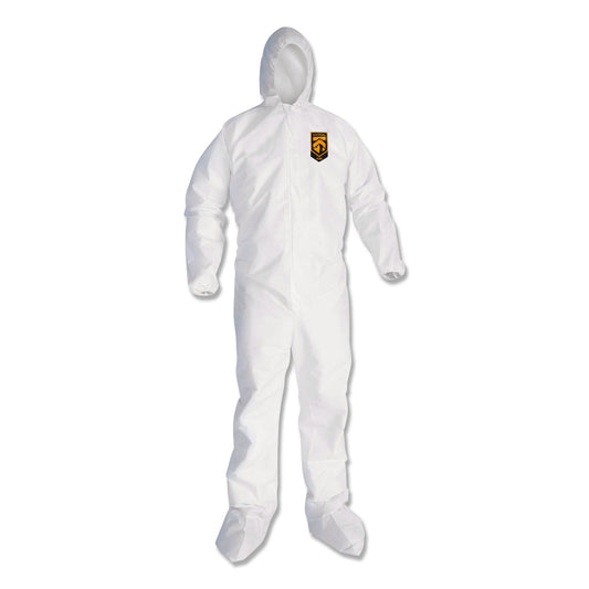 KleenGuard A30 Elastic Back and Cuff Hooded/Boots Coveralls, Large, White, 25/Carton