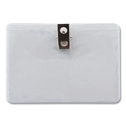 Advantus ID Badge Holders with Clip, Horizontal, Clear 4.13" x 3.38" Holder, 3.88" x 3" Insert, 50/Pack
