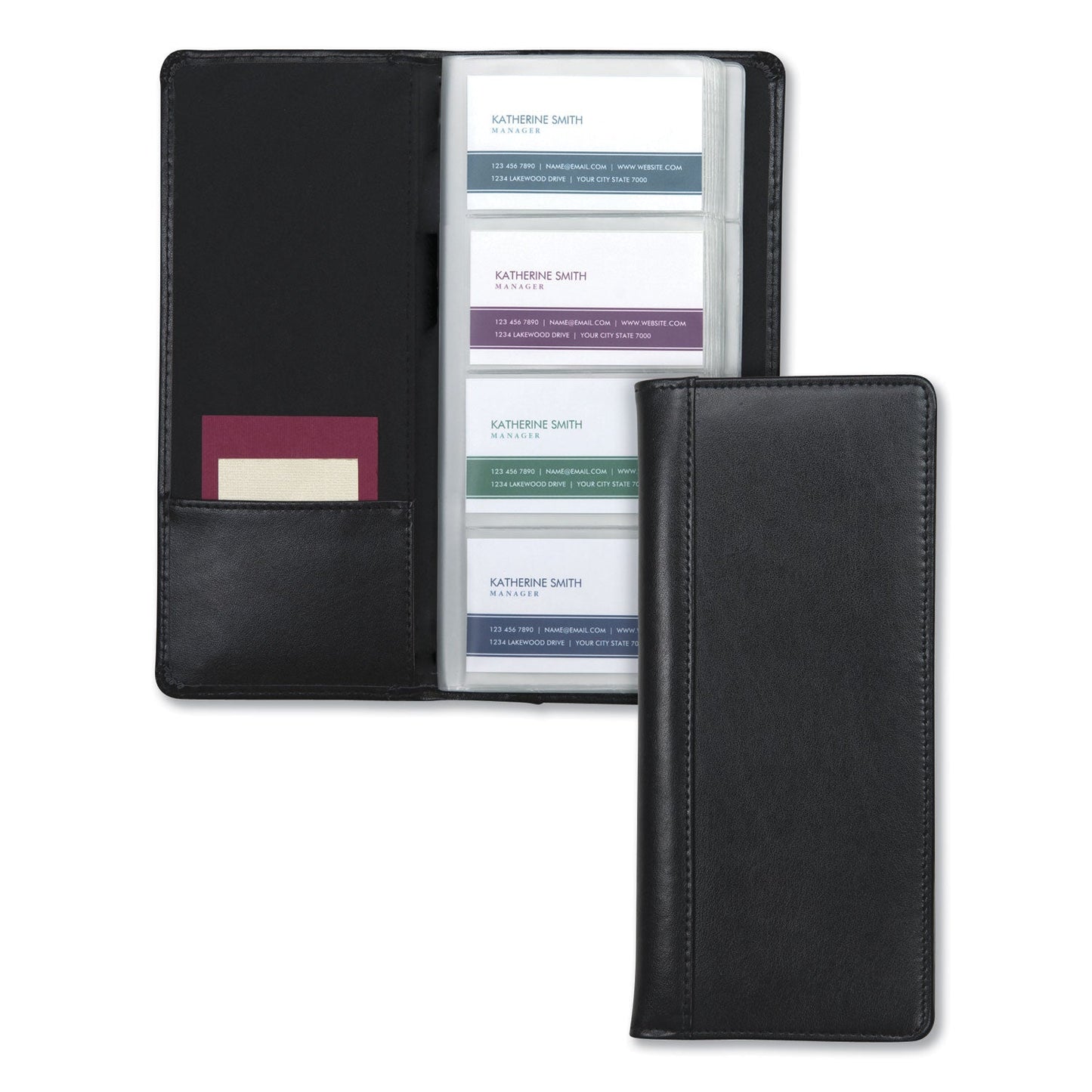 Samsill Regal Leather Business Card File, Holds 96 2 x 3.5 Cards, 4.75 x 10, Black