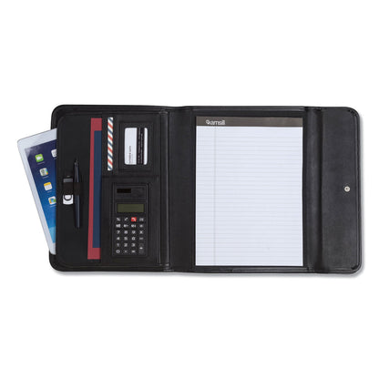 Samsill Professional Tri-Fold Padfolio w/Calculator, Writing Pad, Vinyl, Black