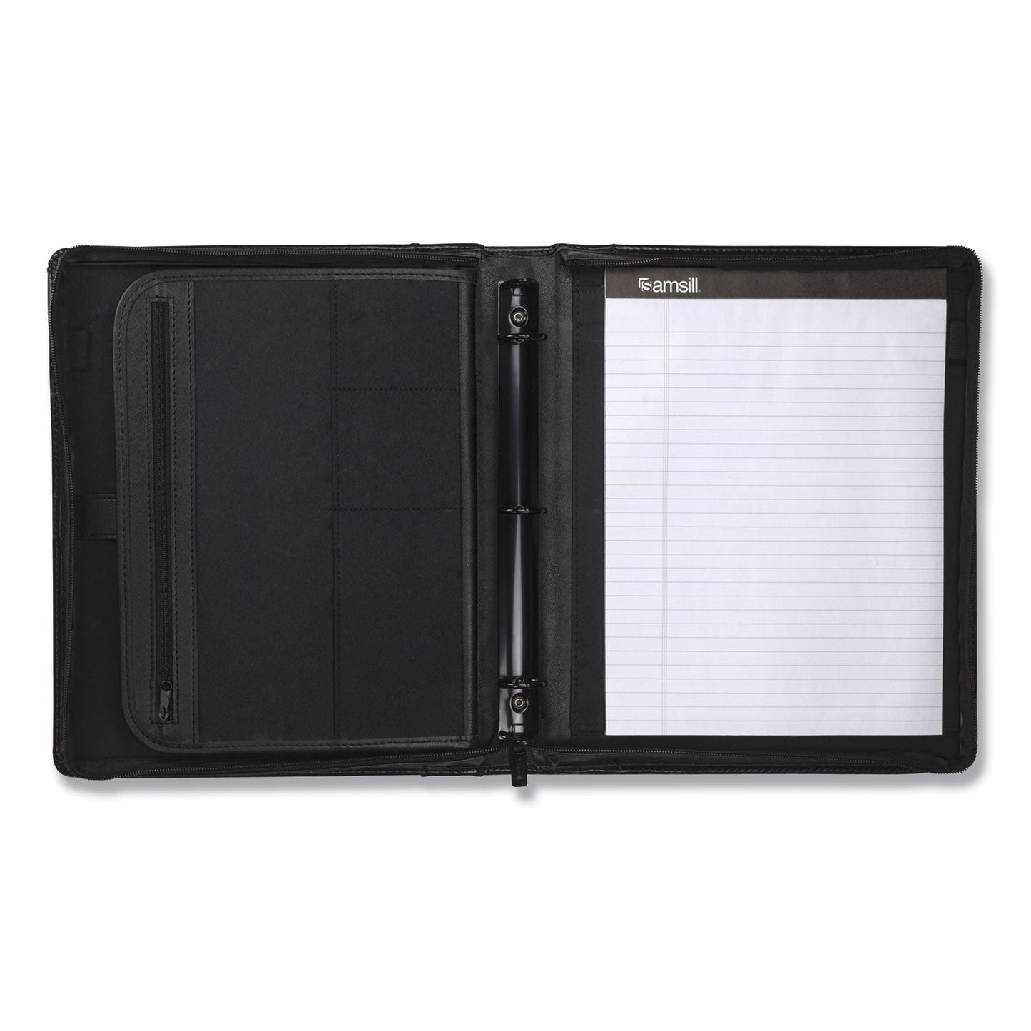 Samsill Leather Multi-Ring Zippered Portfolio, Two-Part, 1" Cap, 11 x 13 1/2, Black