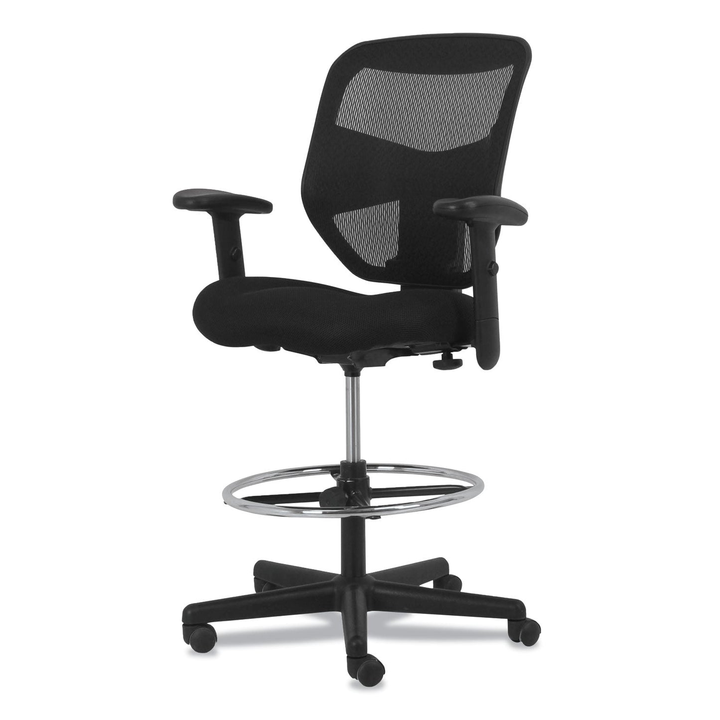 HON Prominent High-Back Task Stool, Supports Up to 250 lb, 21" to 28.1" Seat Height, Black