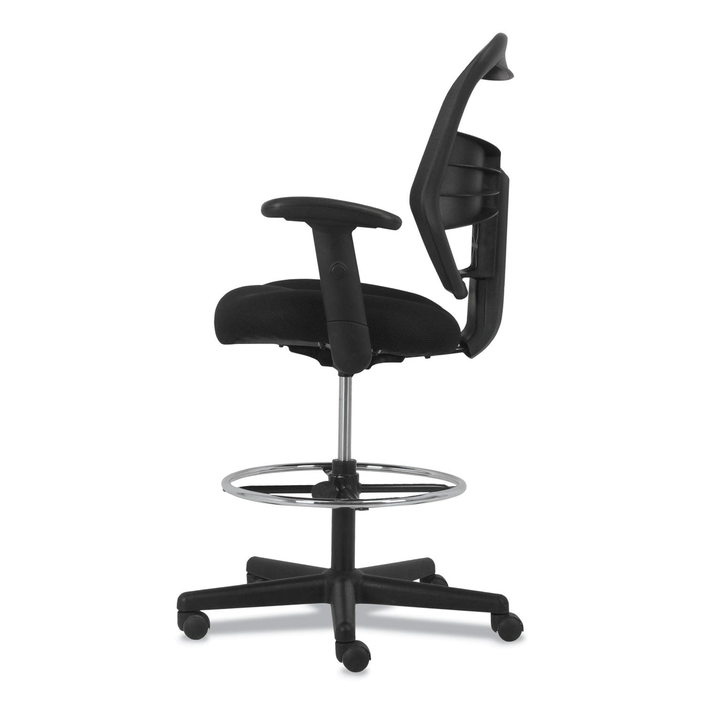 HON Prominent High-Back Task Stool, Supports Up to 250 lb, 21" to 28.1" Seat Height, Black