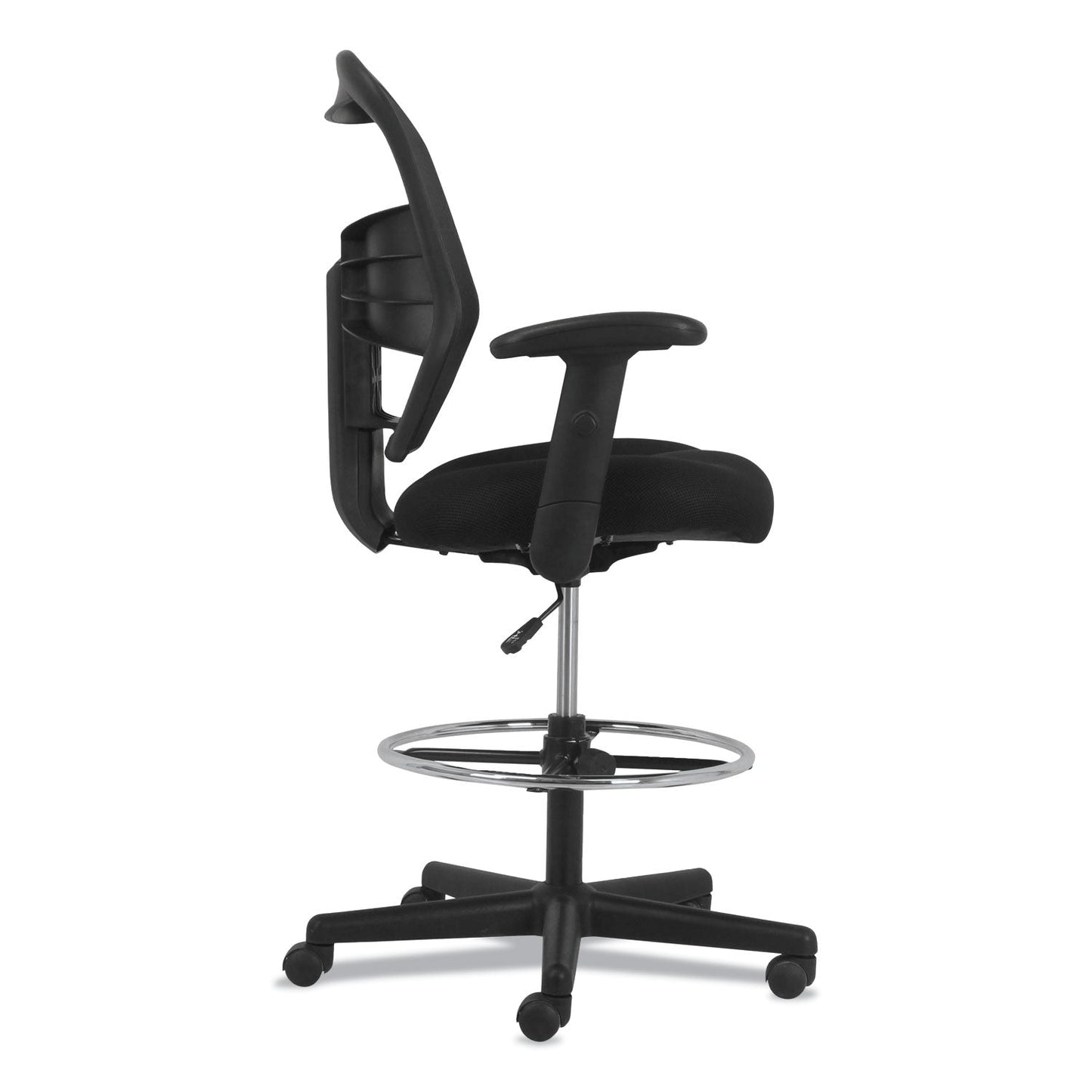 HON Prominent High-Back Task Stool, Supports Up to 250 lb, 21" to 28.1" Seat Height, Black