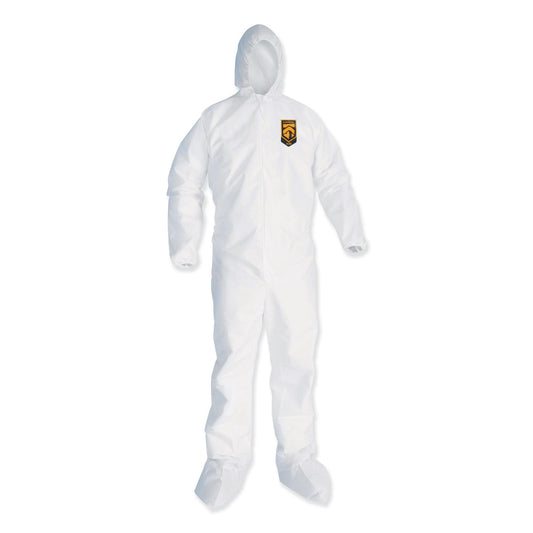 KleenGuard A35 Liquid and Particle Protection Coveralls, Zipper Front, Hooded, Elastic Wrists and Ankles, 2X-Large, White, 25/Carton