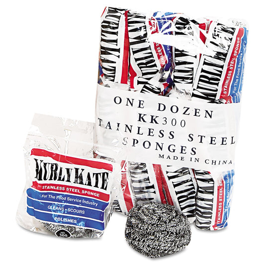Kurly Kate Stainless Steel Scrubbers, Medium, 3.5 x 3.5, Steel Gray, 12/Pack, 12 Packs/Carton