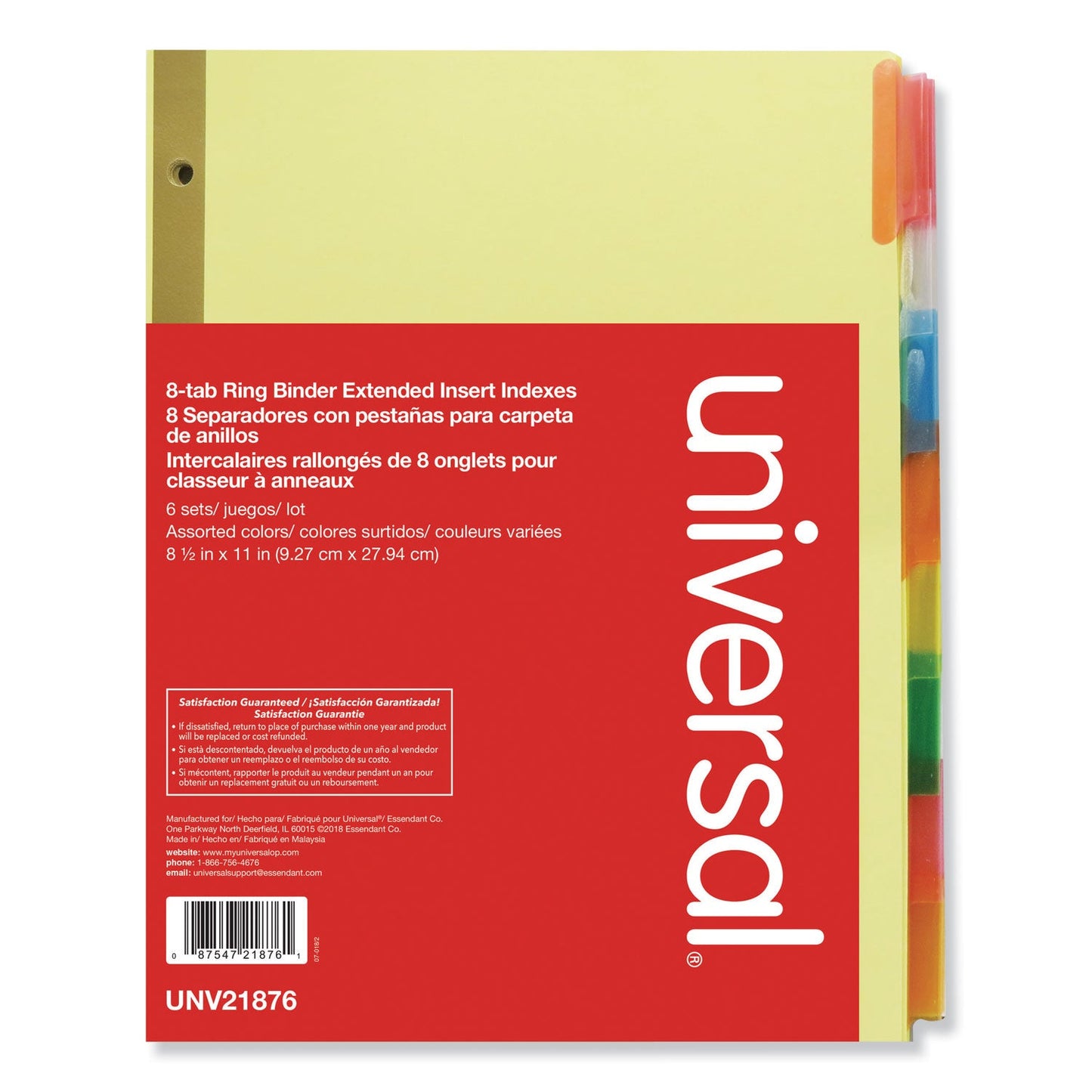 Universal Deluxe Extended Insertable Tab Indexes, 8-Tab, 11 x 8.5, Buff, Assorted Tabs, 6 Sets