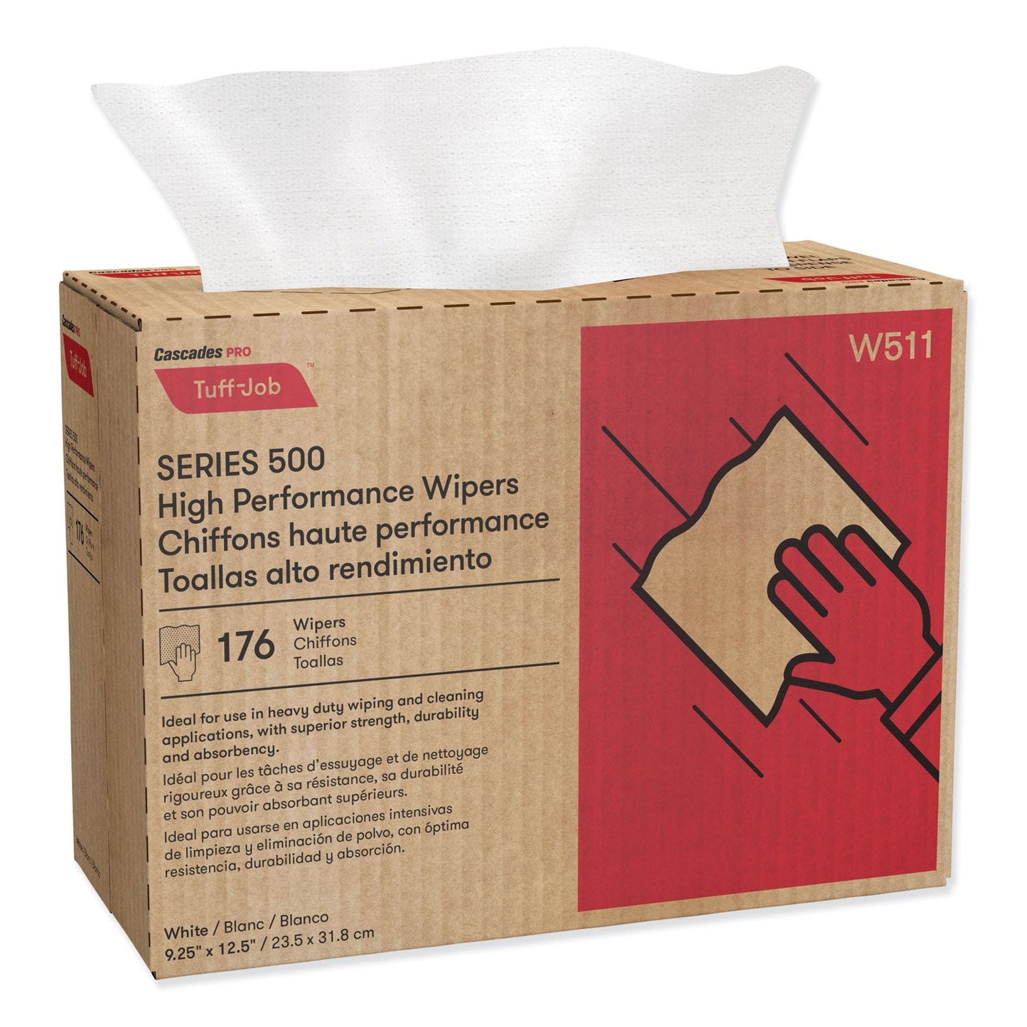 Cascades PRO Tuff-Job S500 High Performance Wipers, 9.25 x 12.5, White, 176/Box, 10 Box/Carton