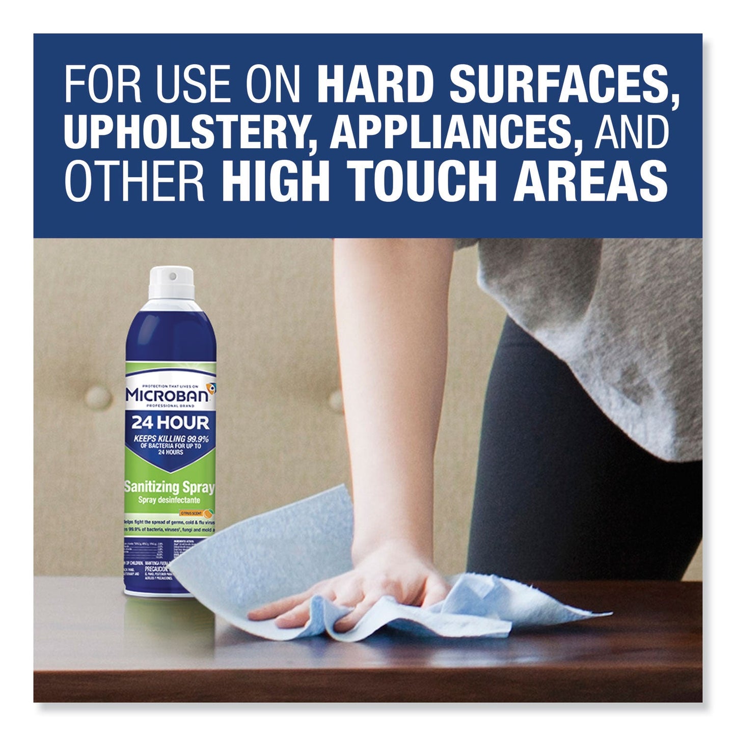 Microban 24-Hour Disinfectant Sanitizing Spray, Citrus, 15 oz Aerosol Spray, 6/Carton