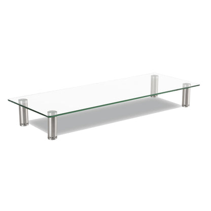 Innovera Adjustable Tempered Glass Monitor Riser, 22.75" x 8.25" x 3" to 3.5", Clear/Silver