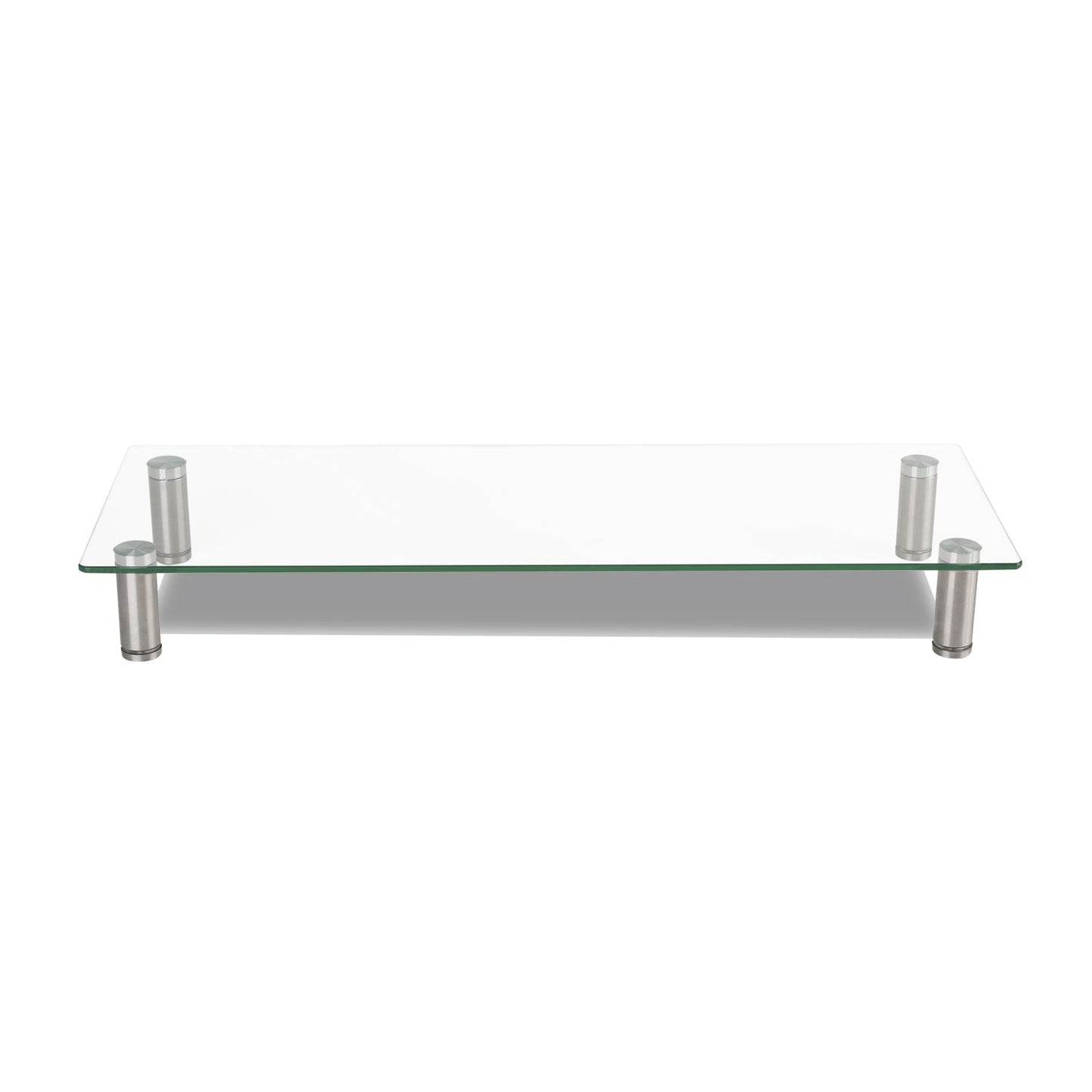 Innovera Adjustable Tempered Glass Monitor Riser, 22.75" x 8.25" x 3" to 3.5", Clear/Silver