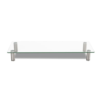Innovera Adjustable Tempered Glass Monitor Riser, 22.75" x 8.25" x 3" to 3.5", Clear/Silver