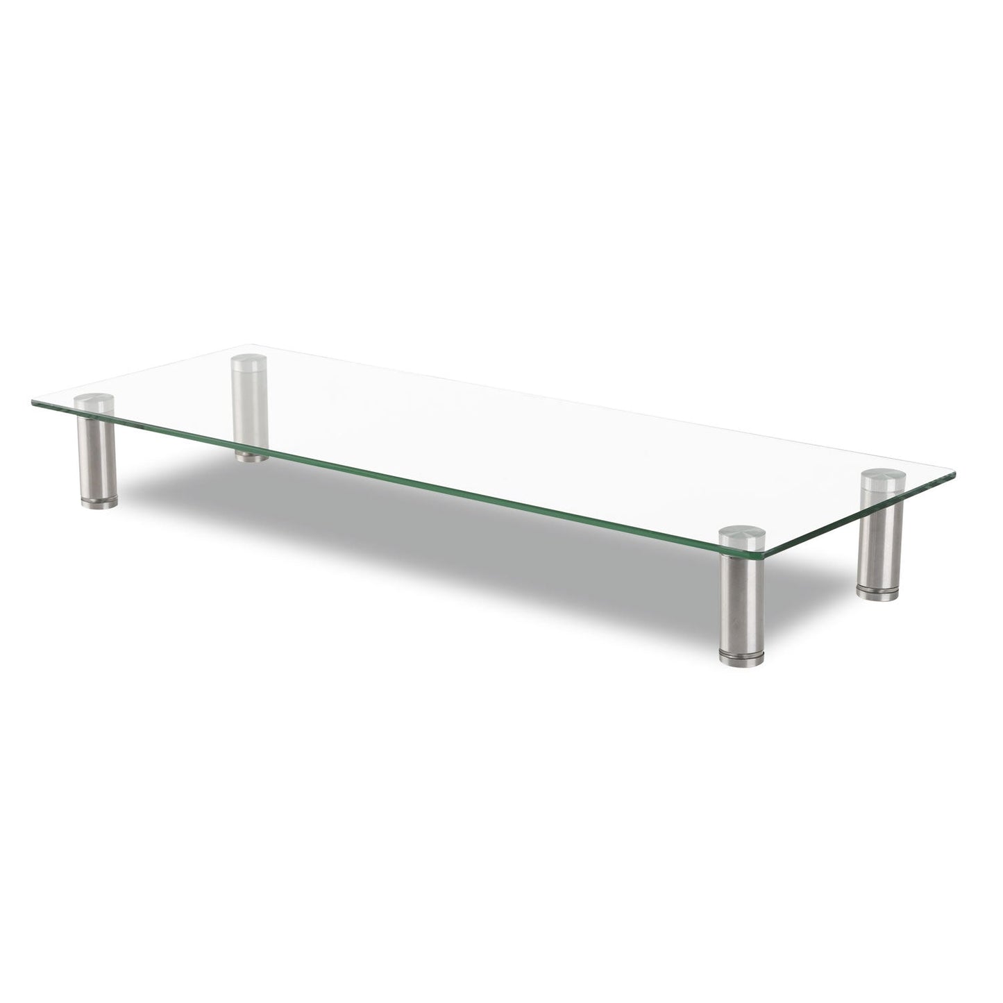 Innovera Adjustable Tempered Glass Monitor Riser, 22.75" x 8.25" x 3" to 3.5", Clear/Silver