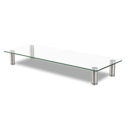 Innovera Adjustable Tempered Glass Monitor Riser, 22.75" x 8.25" x 3" to 3.5", Clear/Silver