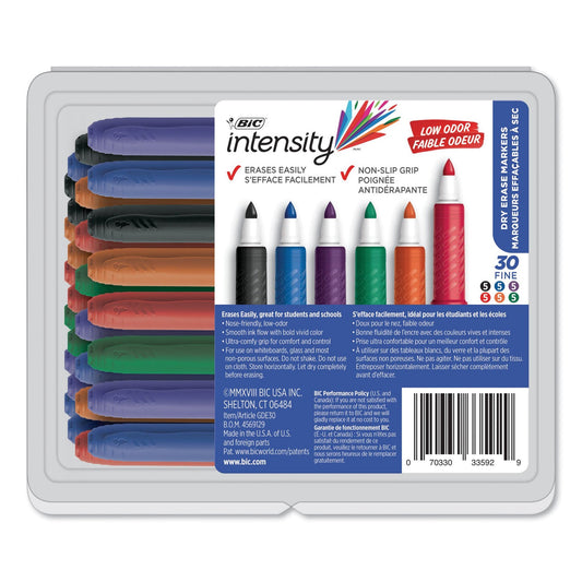 BIC Intensity Low Odor Fine Point Dry Erase Marker Value Pack, Fine Bullet Tip, Assorted Colors, 30/Set