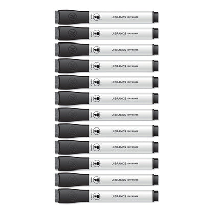 U Brands Chisel Tip Low-Odor Dry-Erase Markers with Erasers, Broad Chisel Tip, Black, Dozen