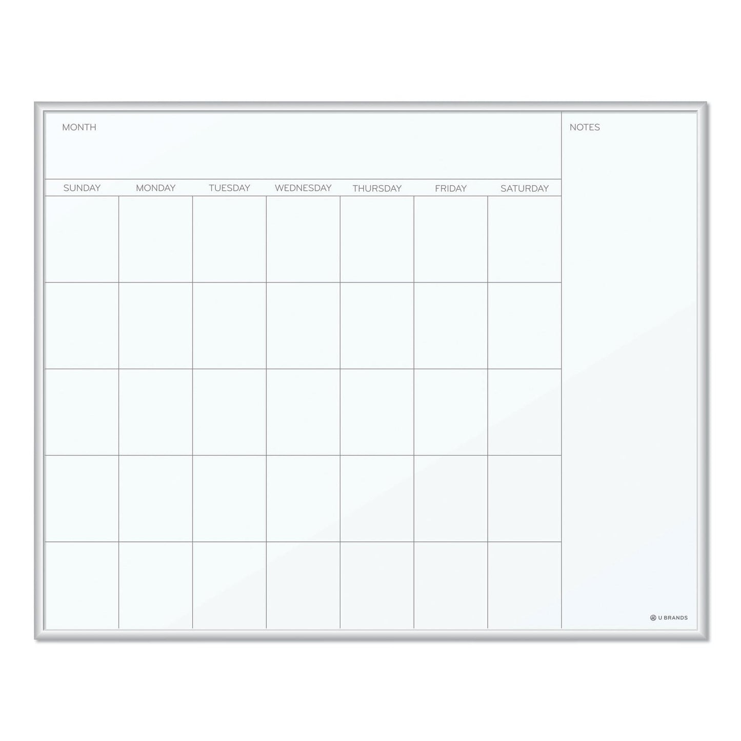 U Brands Magnetic Dry Erase Undated One Month Calendar Board, 20 x 16, White