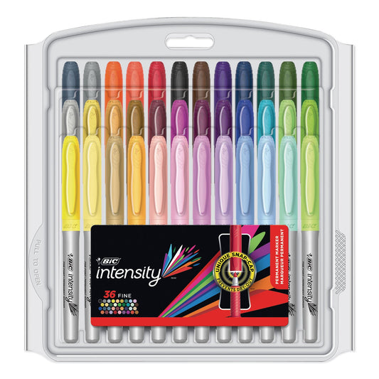 BIC Intensity Fine Tip Permanent Marker Value Pack, Fine Bullet Tip, Assorted Colors, 36/Set