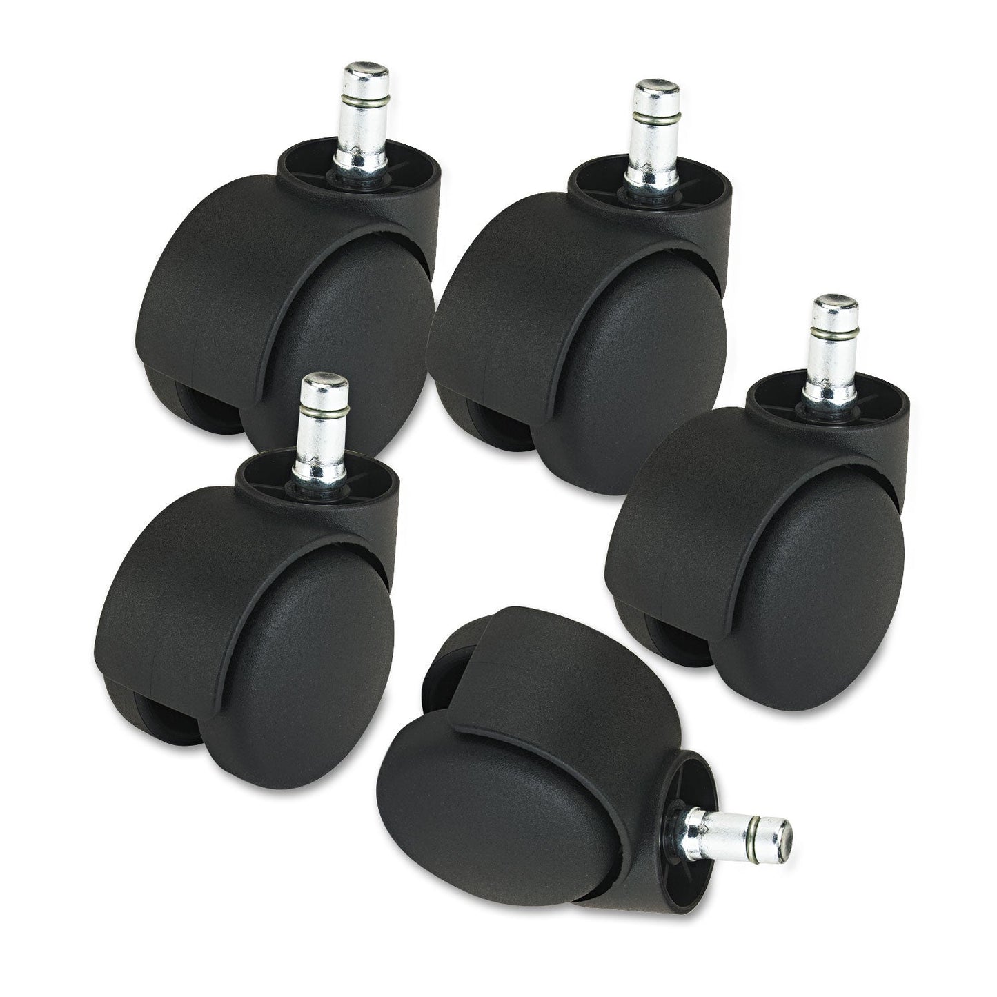 Master Caster Deluxe Futura Casters, Flush Mount, Grip Ring Type B and Type K Stems, 2.19" Hard Nylon Wheel, Matte Black, 5/Set