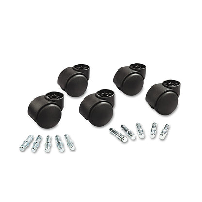 Master Caster Deluxe Futura Casters, Flush Mount, Grip Ring Type B and Type K Stems, 2.19" Soft Polyurethane Wheel, Matte Black, 5/Set
