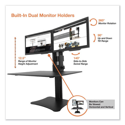 Victor High Rise Dual Monitor Standing Desk Workstation, 28" x 23" x 10.5" to 15.5", Black