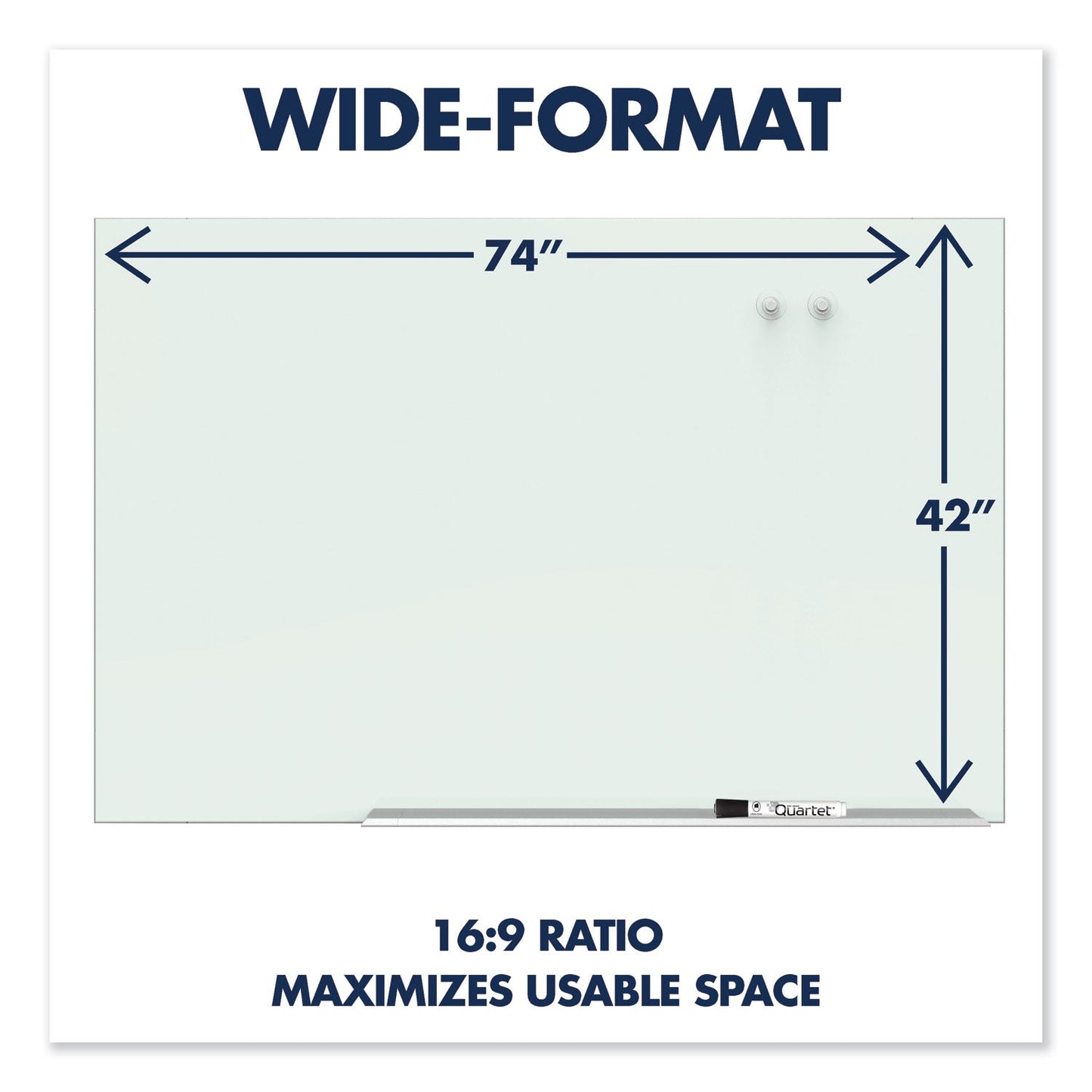 Quartet Element Framed Magnetic Glass Dry-Erase Boards, 50" x 28", Aluminum Frame