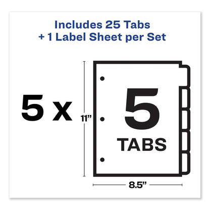 Avery Print and Apply Index Maker Clear Label Dividers, 5-Tab, Color Tabs, 11 x 8.5, White, Contemporary Color Tabs, 5 Sets