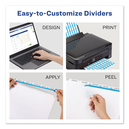 Avery Print and Apply Index Maker Clear Label Dividers, 5-Tab, Color Tabs, 11 x 8.5, White, Traditional Color Tabs, 25 Sets