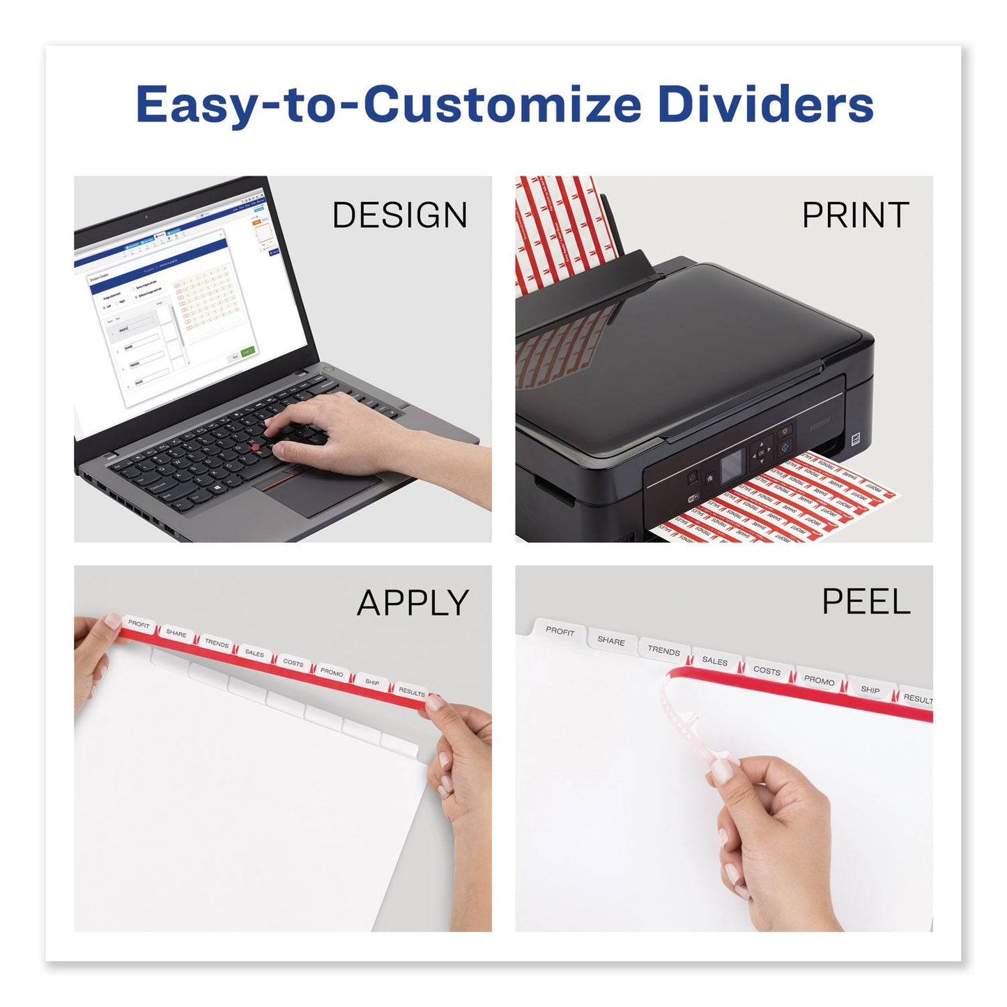 Avery Print and Apply Index Maker Clear Label Dividers, 8-Tab, Color Tabs, 11 x 8.5, White, Traditional Color Tabs, 25 Sets