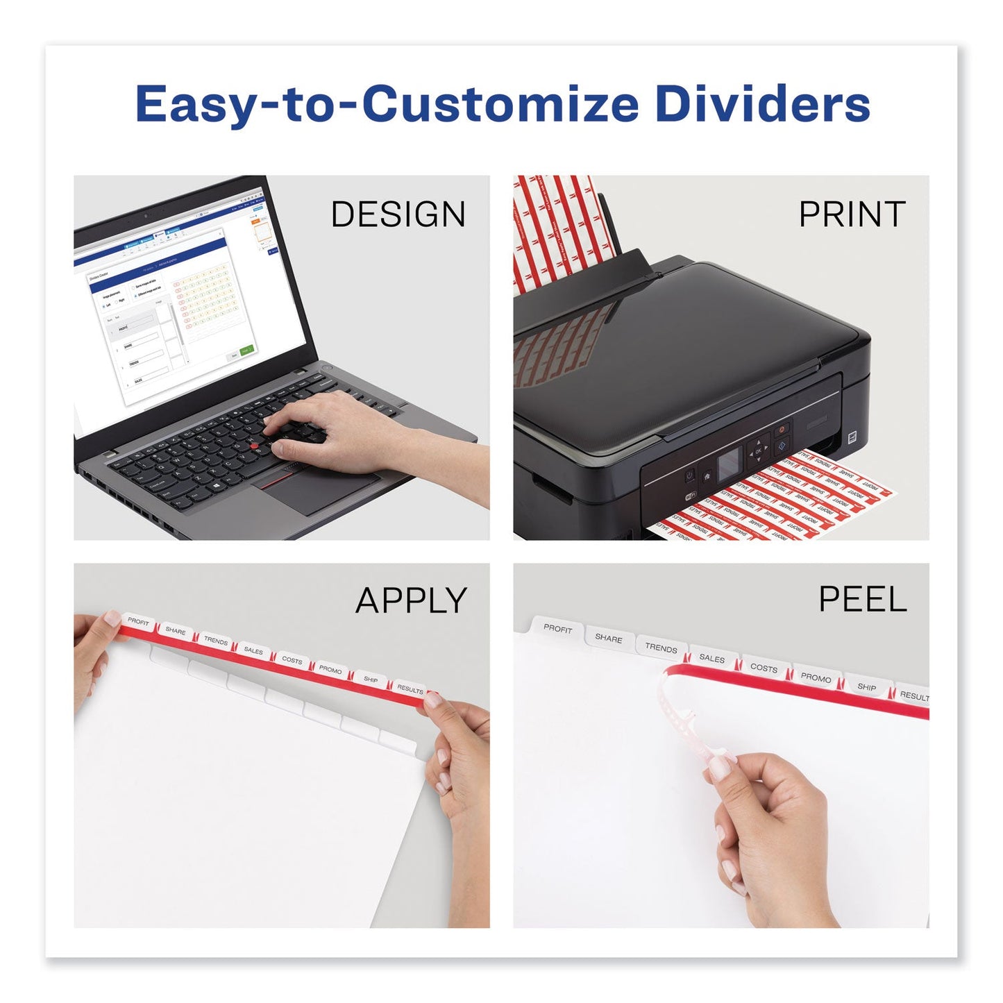 Avery Print and Apply Index Maker Clear Label Dividers, 8-Tab, Color Tabs, 11 x 8.5, White, Traditional Color Tabs, 1 Set