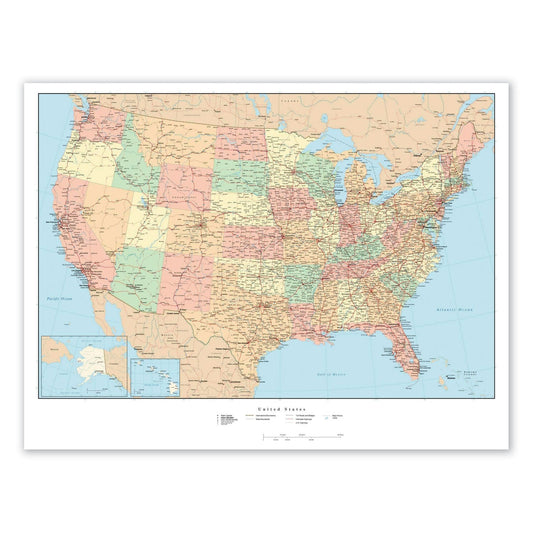 Advantus Laminated Wall Maps, U.S., Dry Erase, 50 x 32