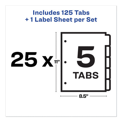 Avery Print and Apply Index Maker Clear Label Dividers, 5-Tab, White Tabs, 11 x 8.5, White, 25 Sets