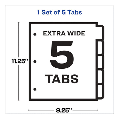 Avery Print and Apply Index Maker Clear Label Dividers, Extra Wide Tab, 5-Tab, White Tabs, 11.25 x 9.25, White, 1 Set