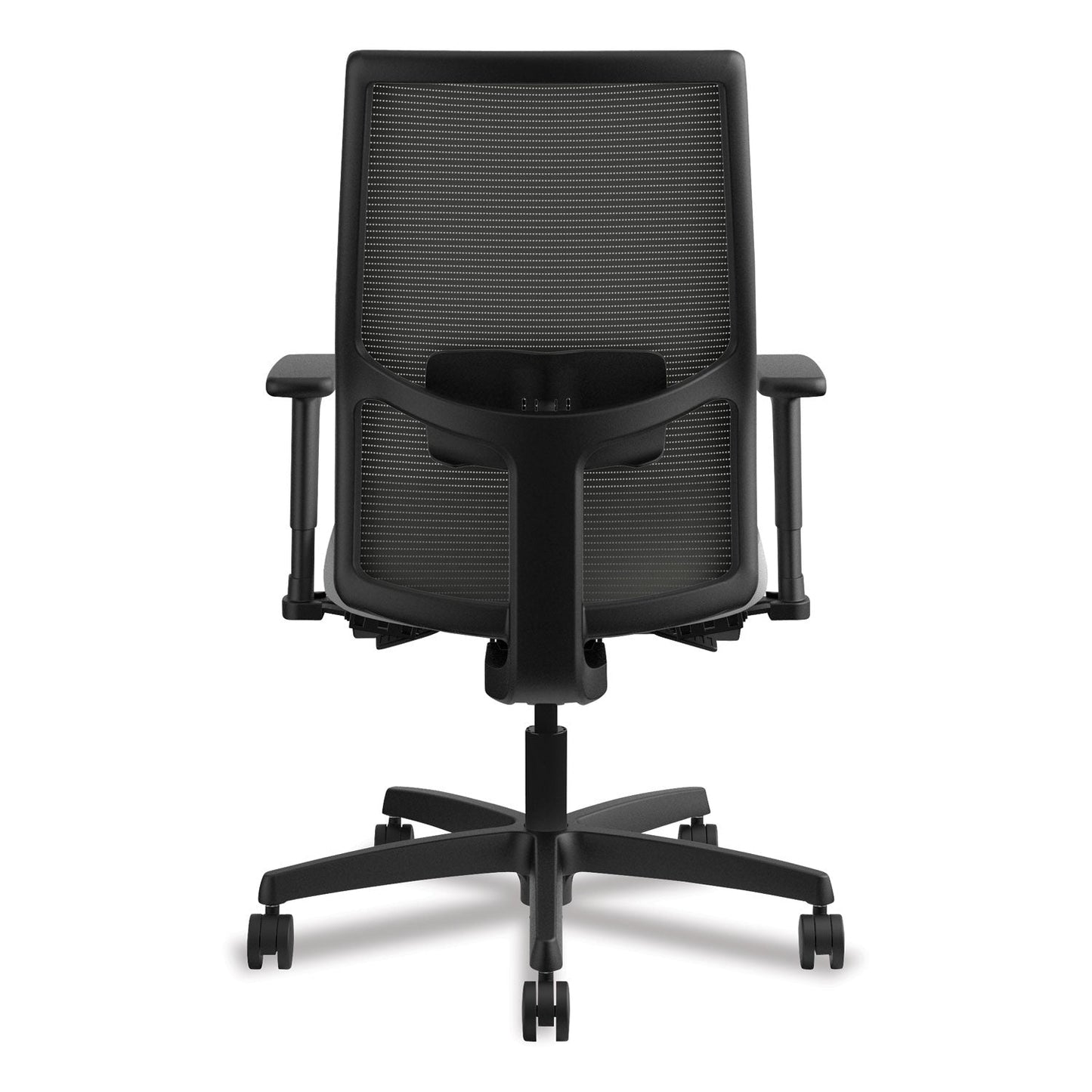 HON Ignition 2.0 4-Way Stretch Mid-Back Mesh Task Chair, Supports 300 lb, 17" to 21" Seat, Frost Seat, Charcoal Back, Black Base