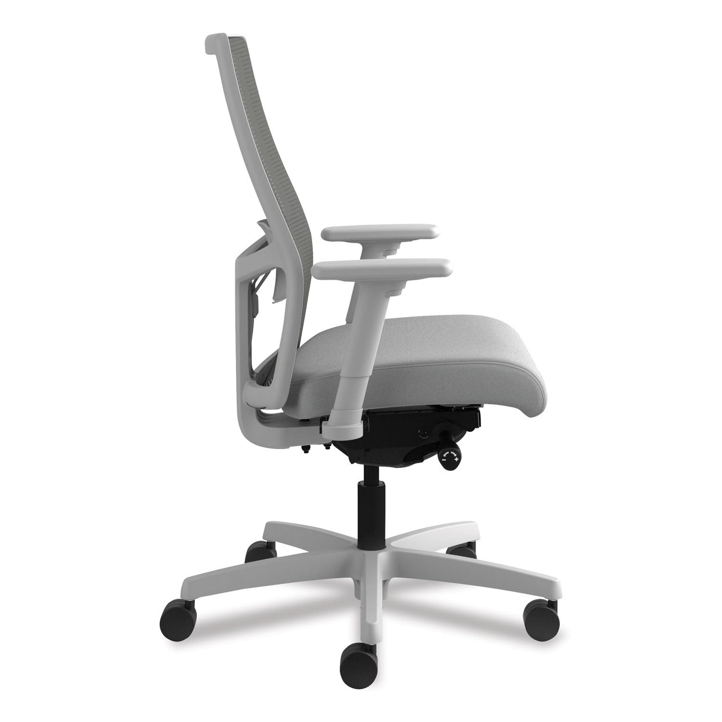 HON Ignition 2.0 4-Way Stretch Mid-Back Mesh Task Chair, Supports Up to 300 lb, Frost Seat, Charcoal Back, Titanium Base