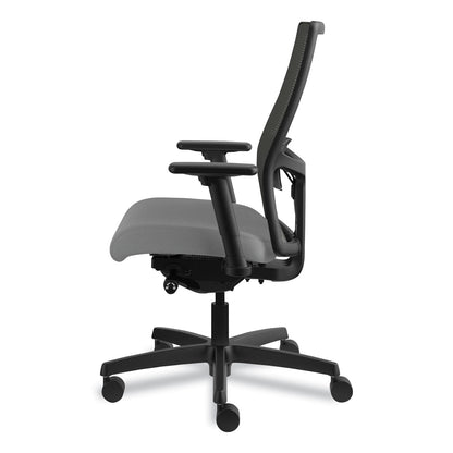 HON Ignition 2.0 4-Way Stretch Mid-Back Mesh Task Chair, Supports 300 lb, 17" to 21" Seat, Frost Seat, Charcoal Back, Black Base